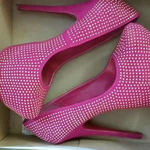 Fuchsia and Gold Studded Platform Heels